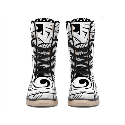 Black And White Maori Pattern Print Winter Boots