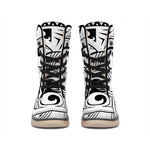 Black And White Maori Pattern Print Winter Boots