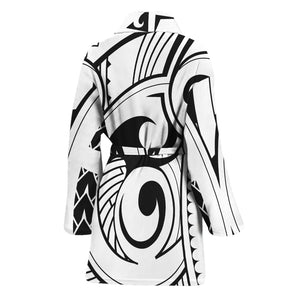 Black And White Maori Pattern Print Women's Bathrobe