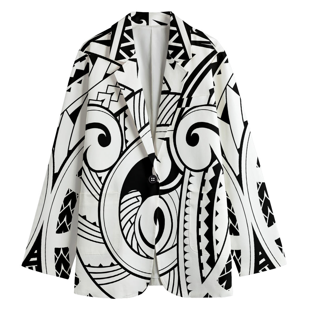 Black And White Maori Pattern Print Women's Blazer