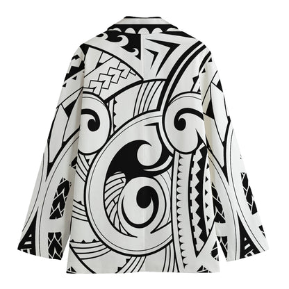 Black And White Maori Pattern Print Women's Blazer