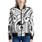 Black And White Maori Pattern Print Women's Bomber Jacket