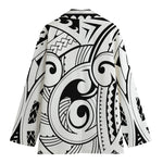 Black And White Maori Pattern Print Women's Cotton Blazer