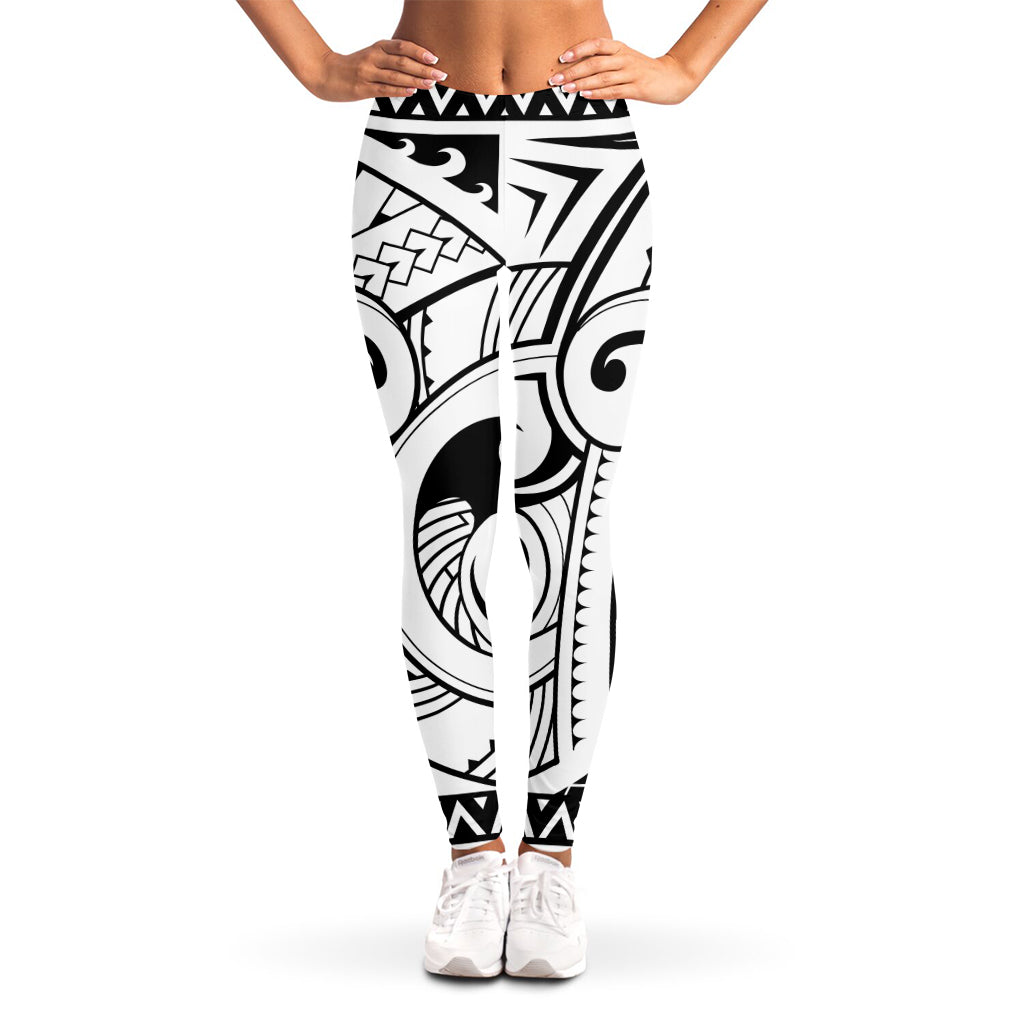 Black And White Maori Pattern Print Women's Leggings