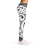 Black And White Maori Pattern Print Women's Leggings