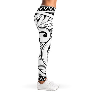 Black And White Maori Pattern Print Women's Leggings