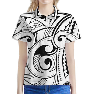 Black And White Maori Pattern Print Women's Polo Shirt