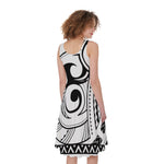 Black And White Maori Pattern Print Women's Sleeveless Dress