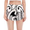 Black And White Maori Pattern Print Women's Split Running Shorts