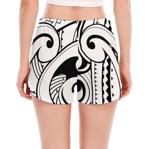 Black And White Maori Pattern Print Women's Split Running Shorts