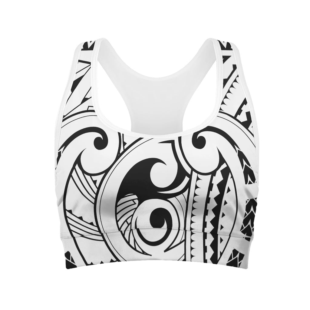 Black And White Maori Pattern Print Women's Sports Bra