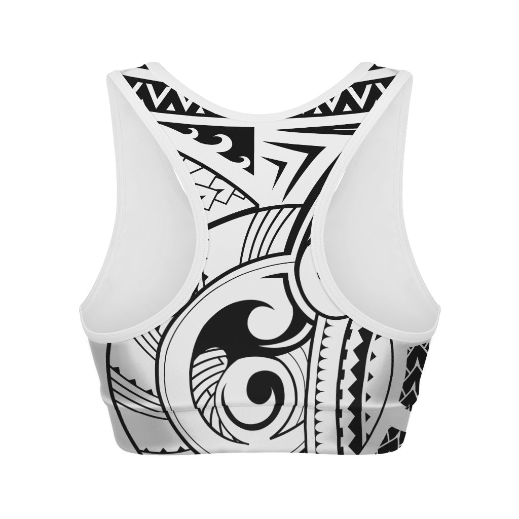 Black And White Maori Pattern Print Women's Sports Bra