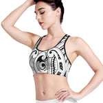 Black And White Maori Pattern Print Women's Sports Bra