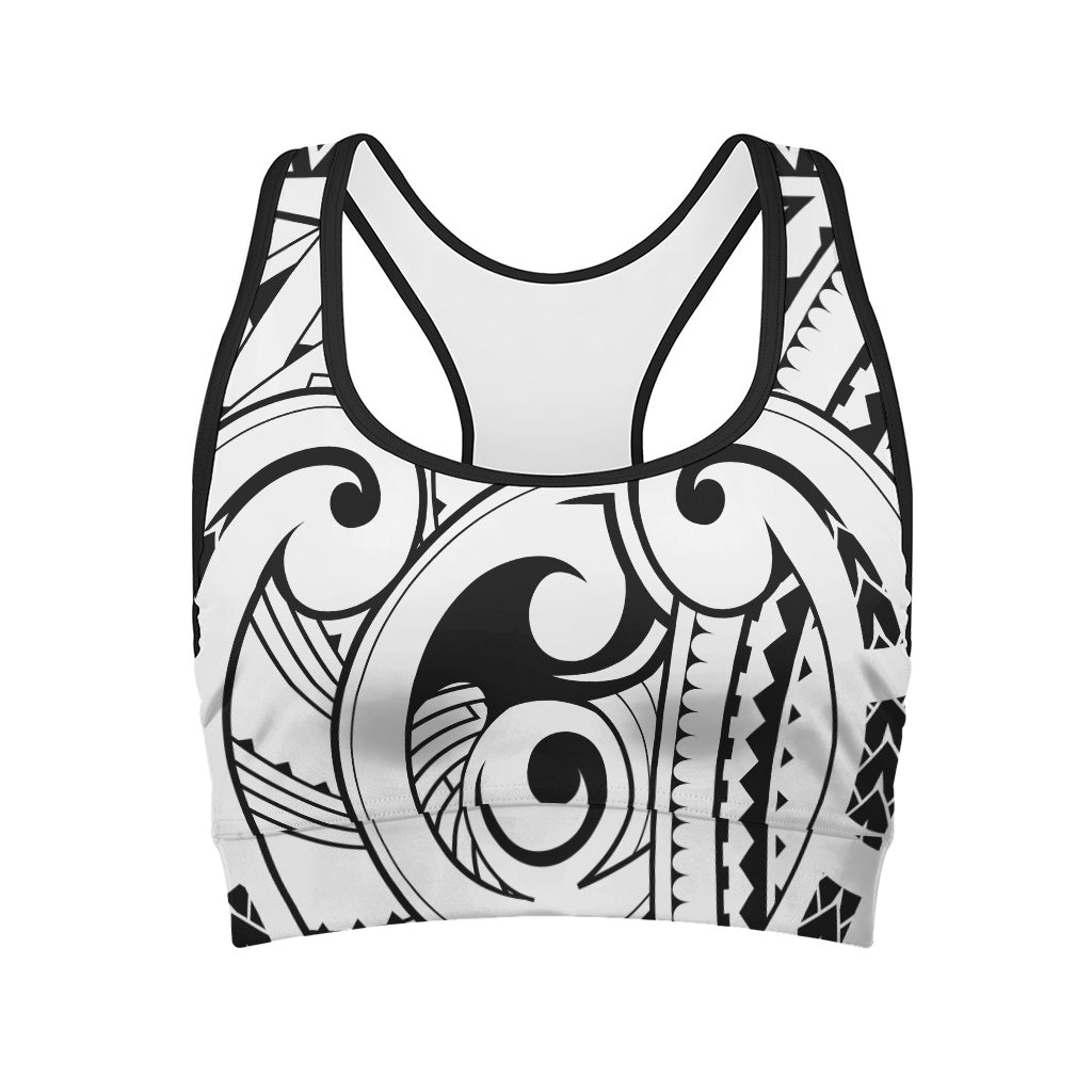 Black And White Maori Pattern Print Women's Sports Bra