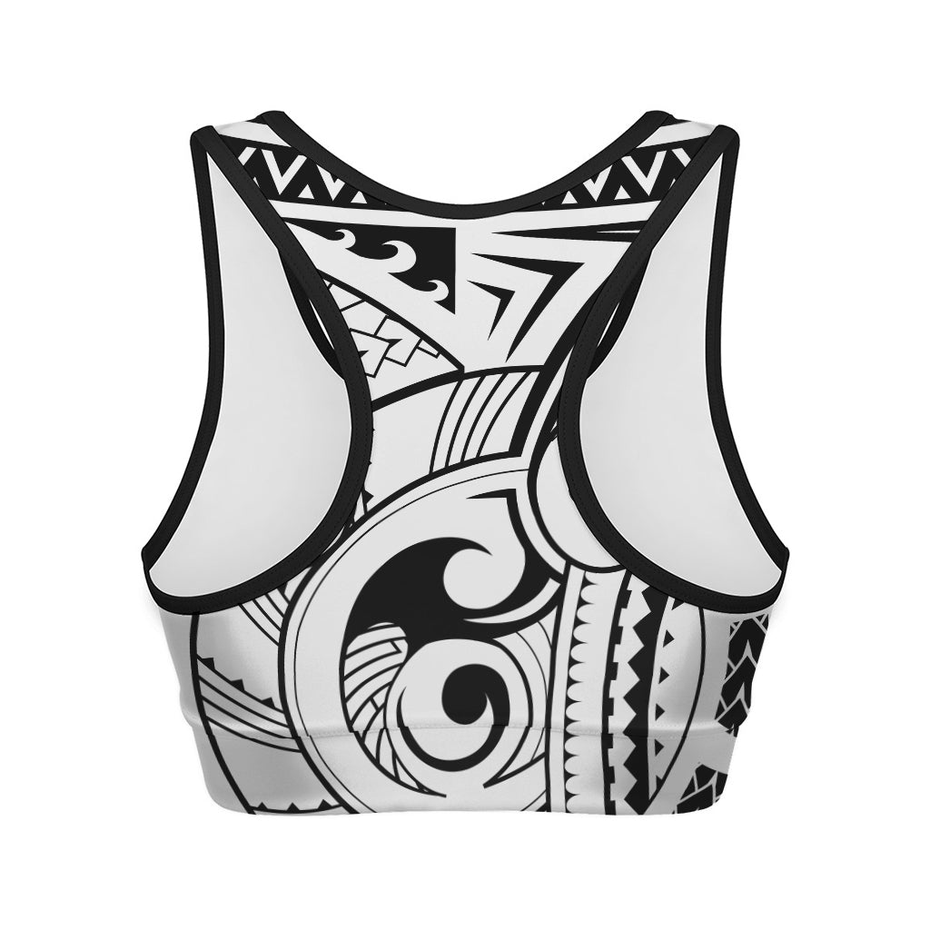 Black And White Maori Pattern Print Women's Sports Bra