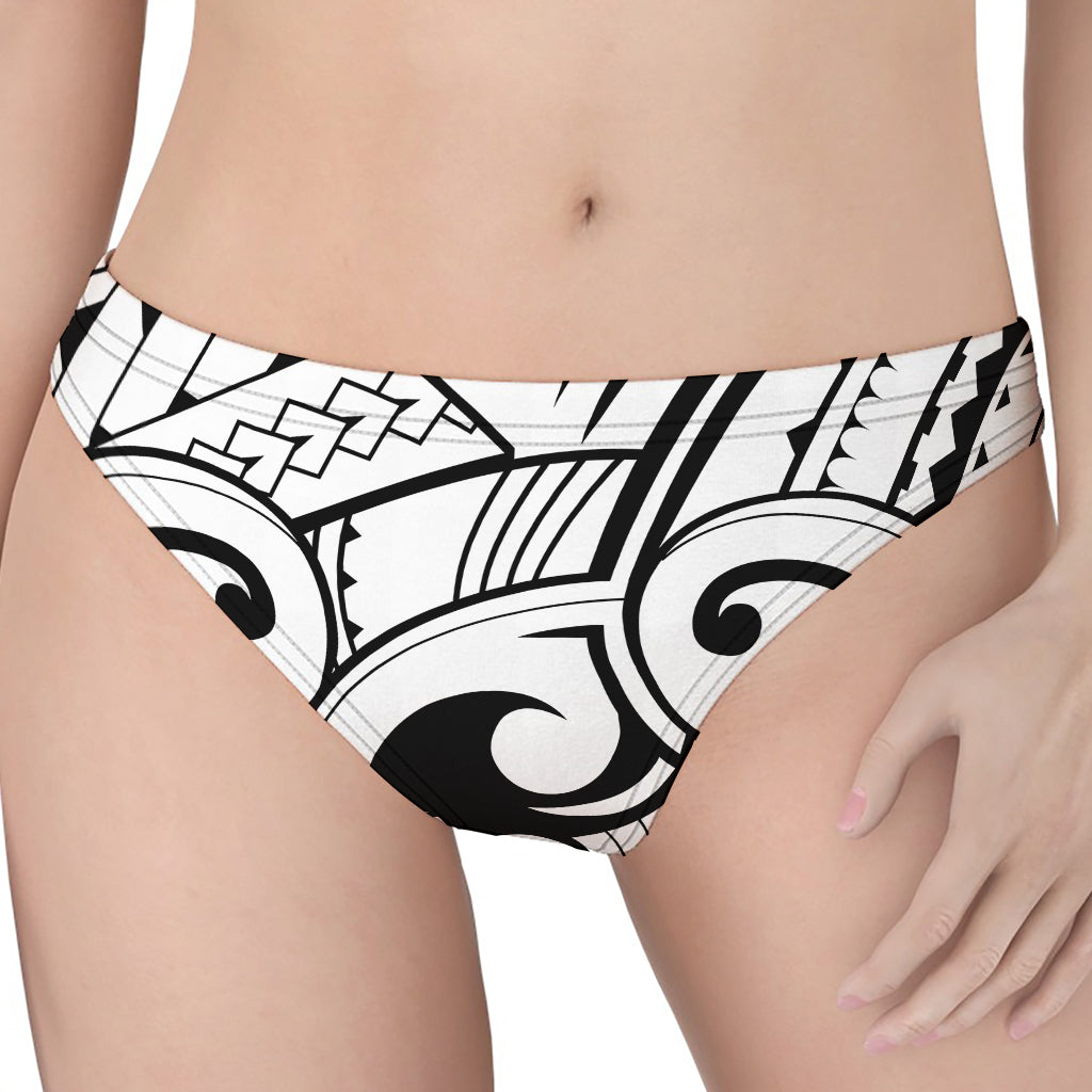 Black And White Maori Pattern Print Women's Thong