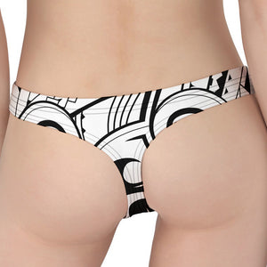 Black And White Maori Pattern Print Women's Thong