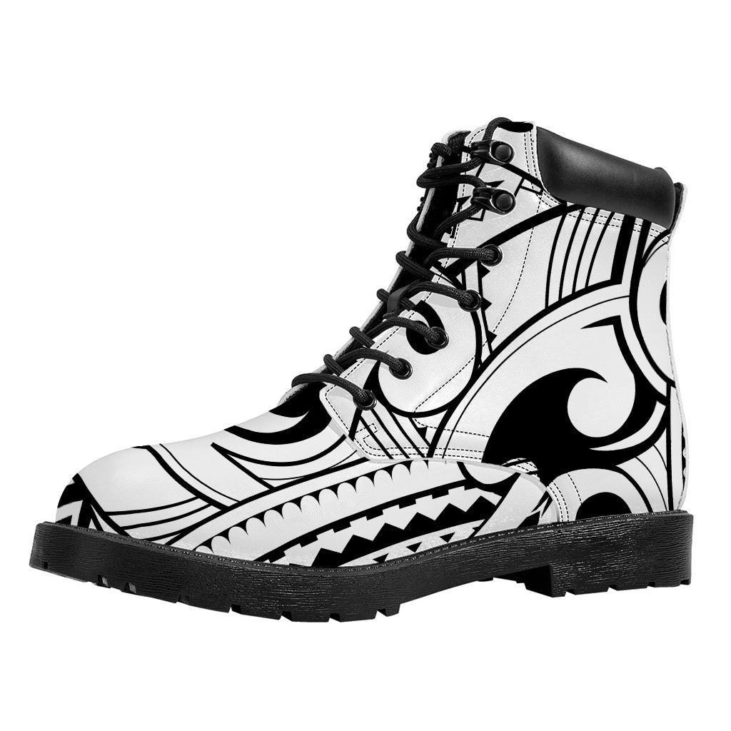 Black And White Maori Pattern Print Work Boots