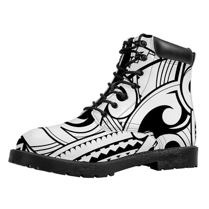 Black And White Maori Pattern Print Work Boots