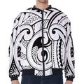 Black And White Maori Pattern Print Zip Sleeve Bomber Jacket