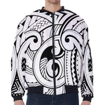 Black And White Maori Pattern Print Zip Sleeve Bomber Jacket