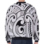 Black And White Maori Pattern Print Zip Sleeve Bomber Jacket