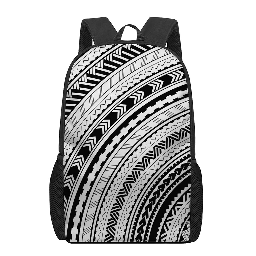 Black And White Maori Polynesian Print 17 Inch Backpack