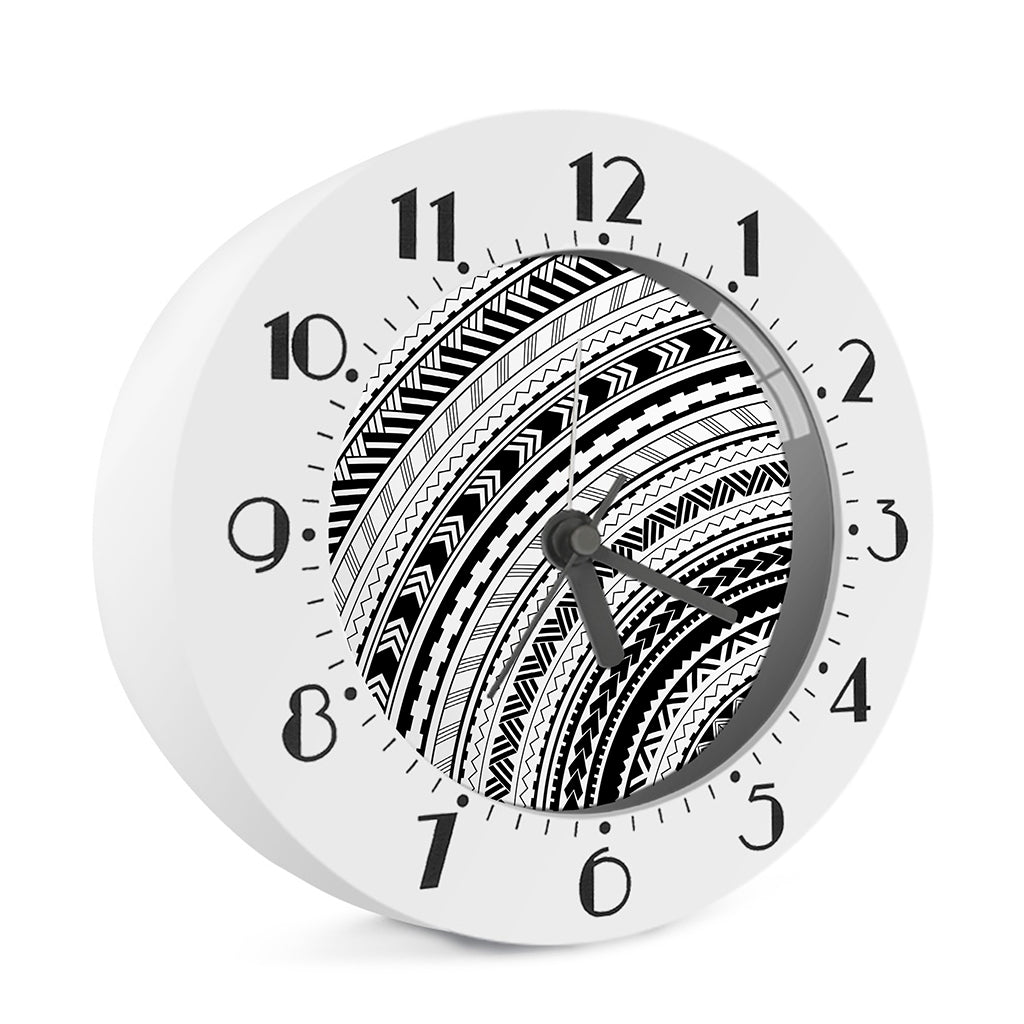 Black And White Maori Polynesian Print Alarm Clock