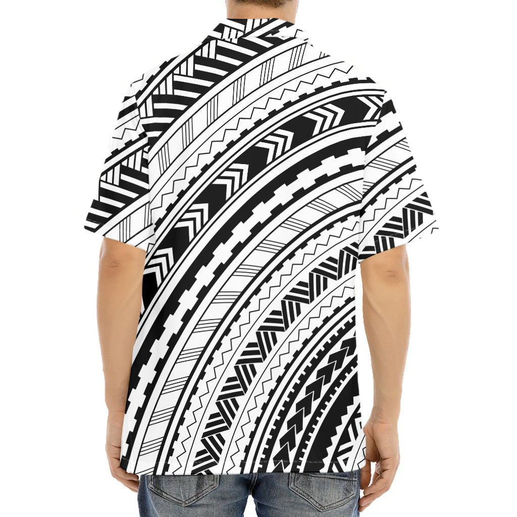 Black And White Maori Polynesian Print Aloha Shirt