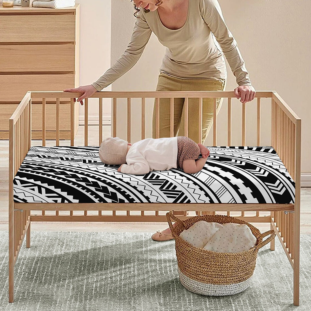 Black And White Maori Polynesian Print Baby Crib Sheet
