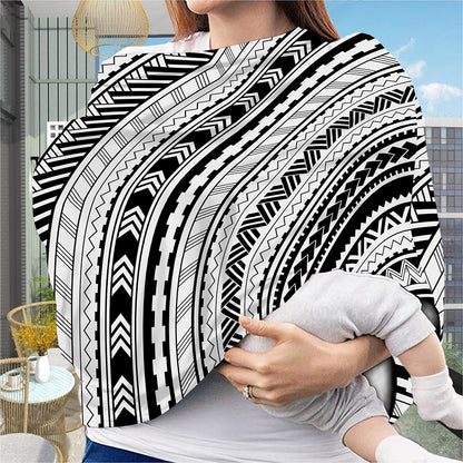 Black And White Maori Polynesian Print Baby Seat Cover