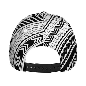 Black And White Maori Polynesian Print Baseball Cap