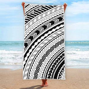 Black And White Maori Polynesian Print Beach Towel