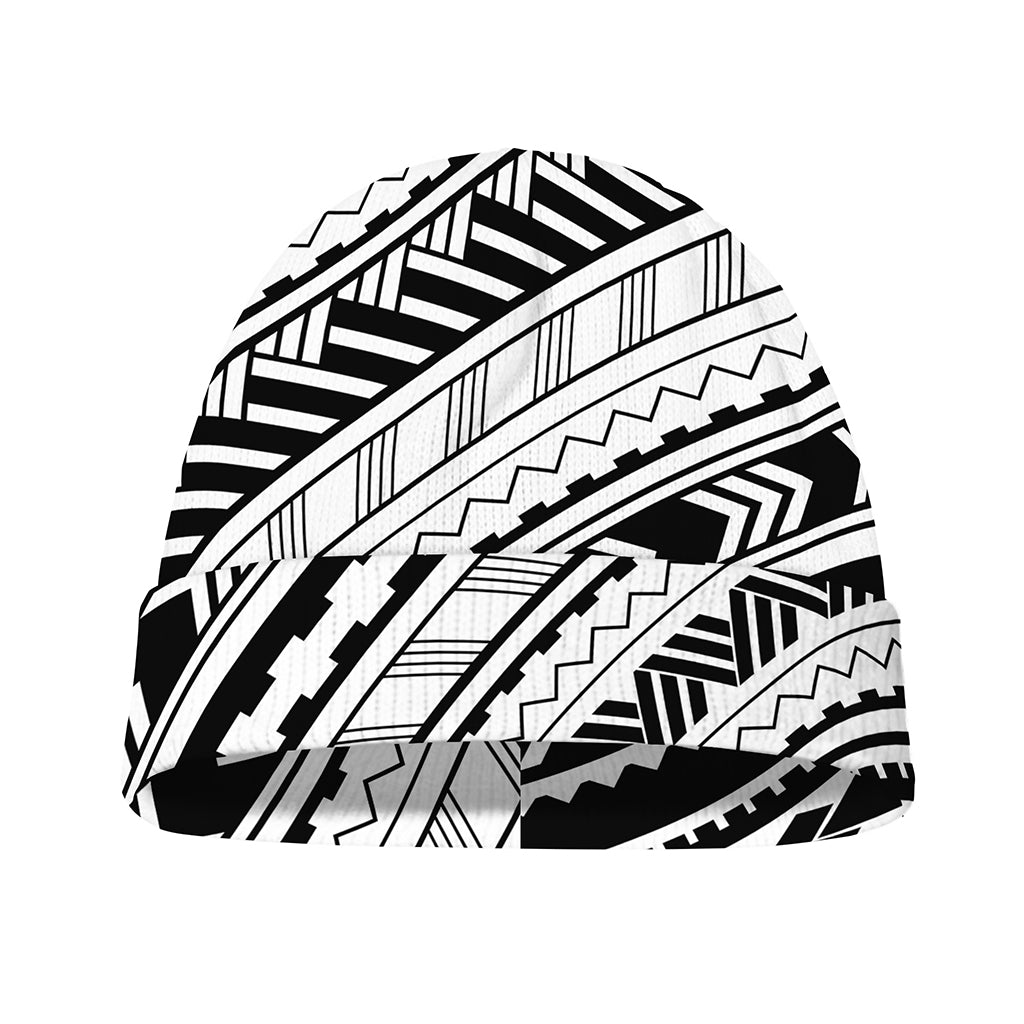 Black And White Maori Polynesian Print Beanie