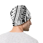 Black And White Maori Polynesian Print Beanie