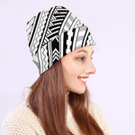 Black And White Maori Polynesian Print Beanie