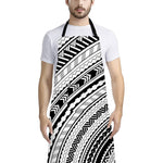 Black And White Maori Polynesian Print Bib Apron With Pocket