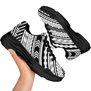 Black And White Maori Polynesian Print Black Chunky Shoes