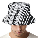 Black And White Maori Polynesian Print Bucket Hat