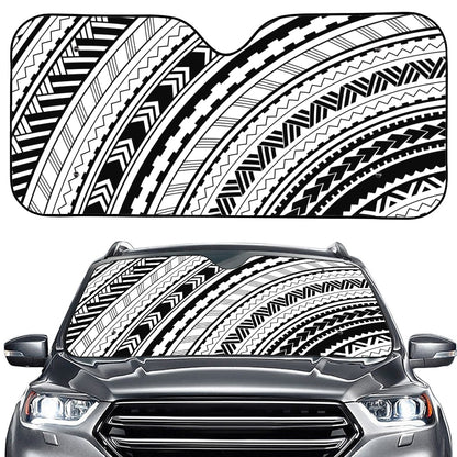 Black And White Maori Polynesian Print Car Windshield Sun Shade