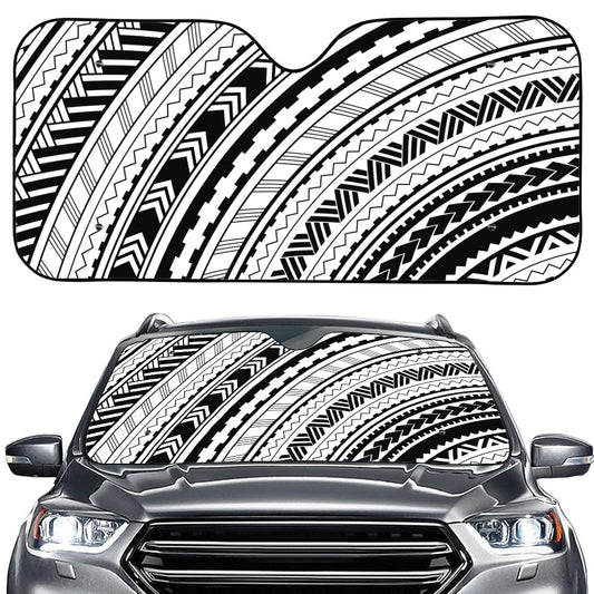 Black And White Maori Polynesian Print Car Windshield Sun Shade