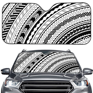 Black And White Maori Polynesian Print Car Windshield Sun Shade