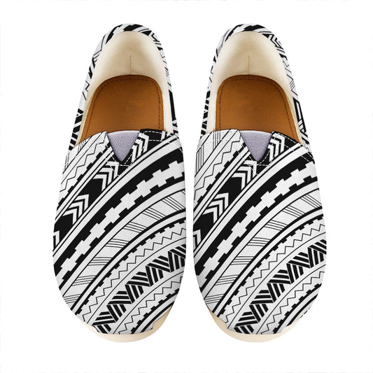 Black And White Maori Polynesian Print Casual Shoes