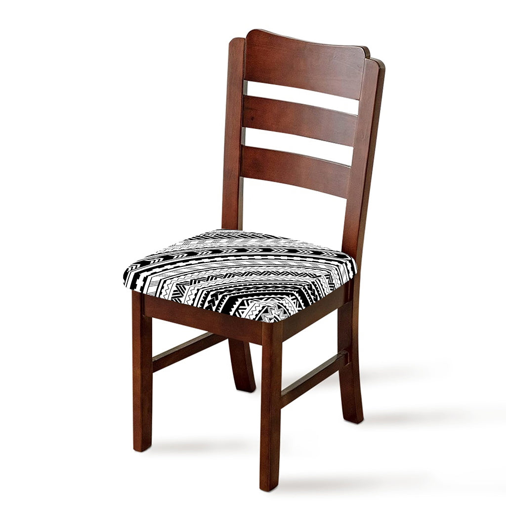 Black And White Maori Polynesian Print Chair Cushion Cover
