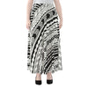 Black And White Maori Polynesian Print Chiffon Maxi Skirt