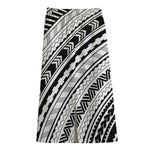 Black And White Maori Polynesian Print Cotton Front Slit Maxi Skirt