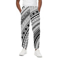 Black And White Maori Polynesian Print Cotton Sweatpants