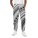 Black And White Maori Polynesian Print Cotton Pants