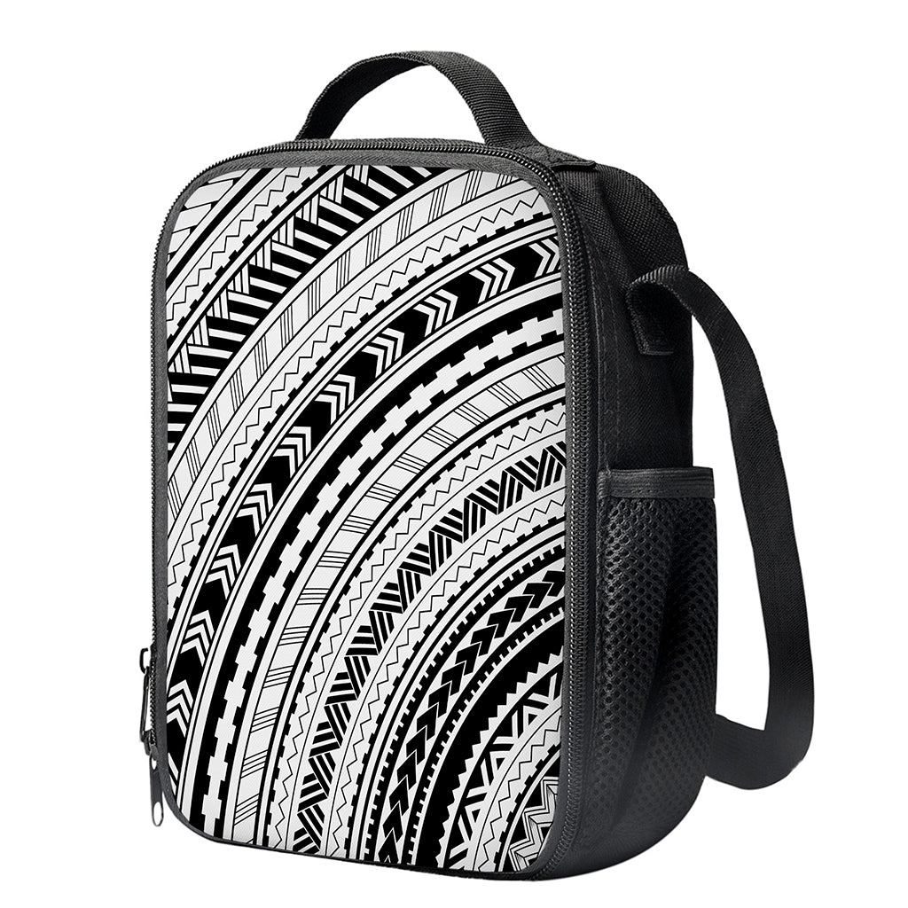 Black And White Maori Polynesian Print Crossbody Lunch Bag