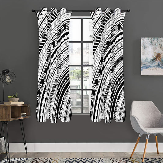 Black And White Maori Polynesian Print Curtain